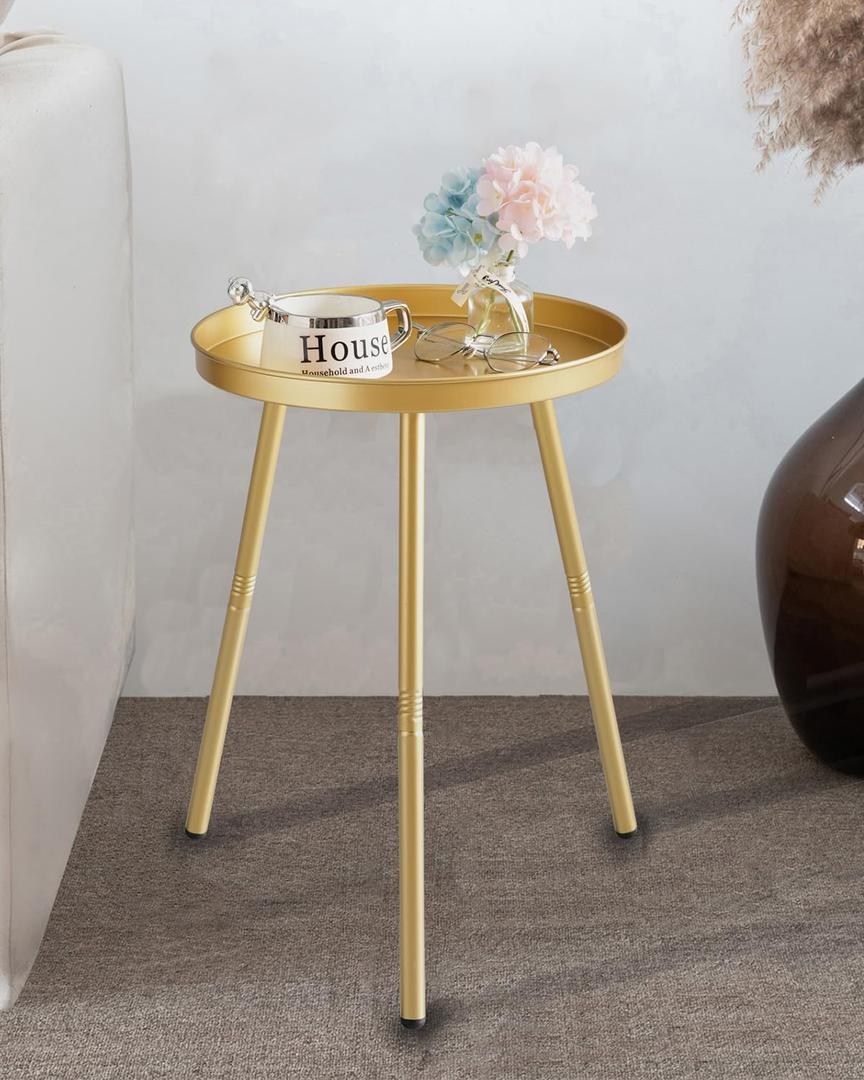 AOJEZOR Side Table: End Table for Any Room - Small Side Tables for Small Spaces Pure Golden with 3 Legged