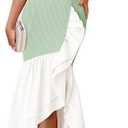 ZESICA Women's 2025 Summer Strapless Bodycon Maxi Dress Ribbed Sexy High Split Mermaid Prom Party Dresses (Green, S)