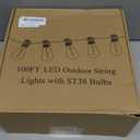 Brightever LED Outdoor String Lights 100FT Patio Lights with 52 Shatterproof ST38 Vintage Edison Bulbs, Outside Hanging Light Waterproof for Porch, Deck, Garden, Backyard, Balcony, 2700K Dimmable (100FT-Warm White, Black Wire)