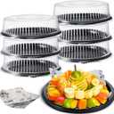 Tessco 6 Pcs Heavy Duty Serving Tray and Lid 12 Pcs Deli Wax Paper Sheets Large, Black Plastic Round Platters with Clear Lids for Party Food Sandwich Veggie Cookie Tray, Heavy Duty (12 Inch)