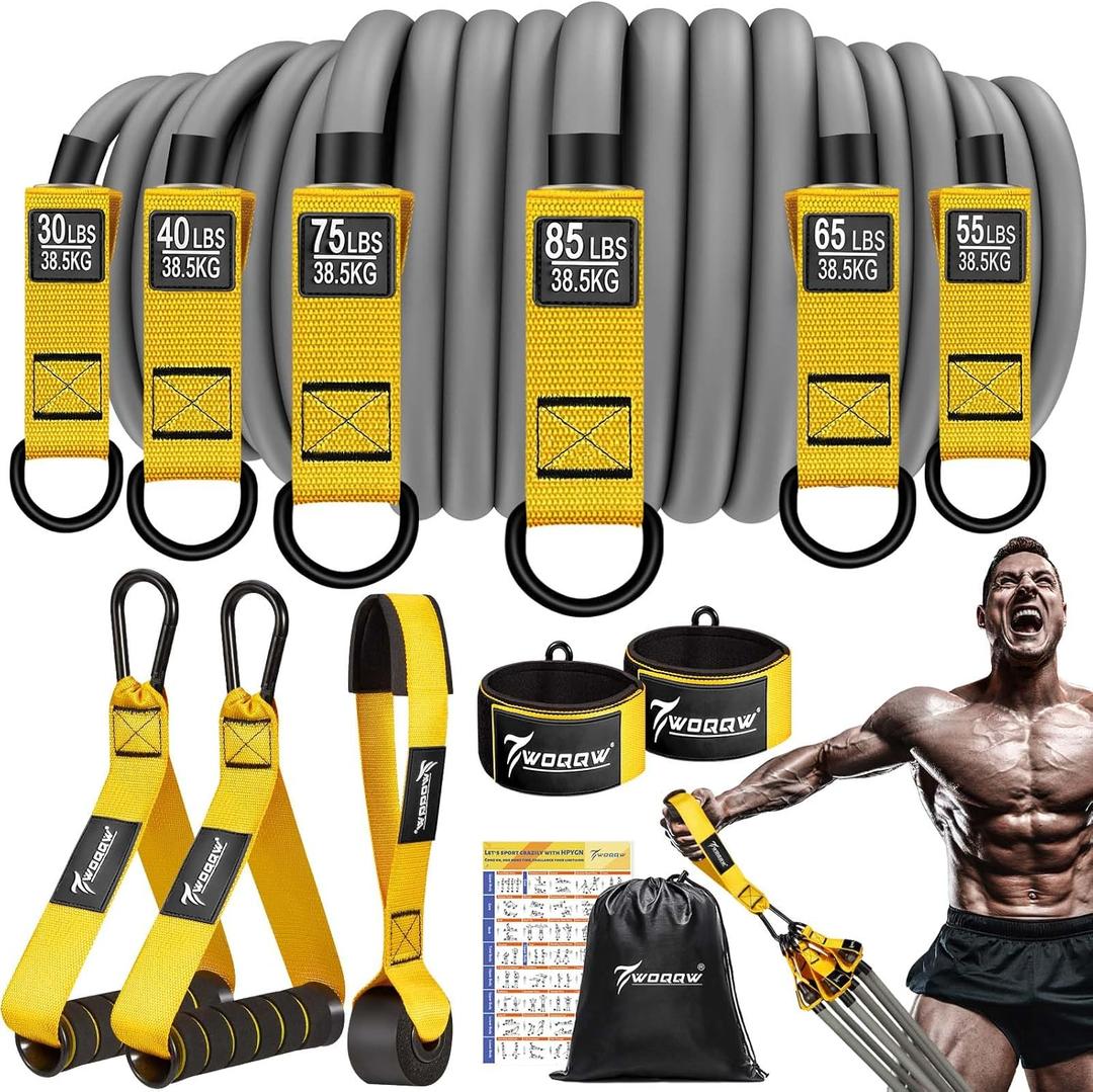 WOQQW Heavy Resistance Bands for Working Out, 350lbs Exercise Bands with Handles, Workout Bands Set for Men, Fitness Weight Bands for Muscle Strength Training, Stretching, Slim, Home Gym Equipment