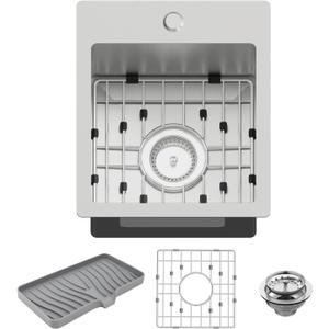 Small Kitchen Sink,13x15 Inch Bar Sink Stainless Steel Drop In Small Kitchen Sink Ideal Choice For Small Space Nice As Toprmount Prep Sink,RV Kitchen Sink With Bottom Grid,Soap Mat And Drain Assembly, 13x15x9 Inches