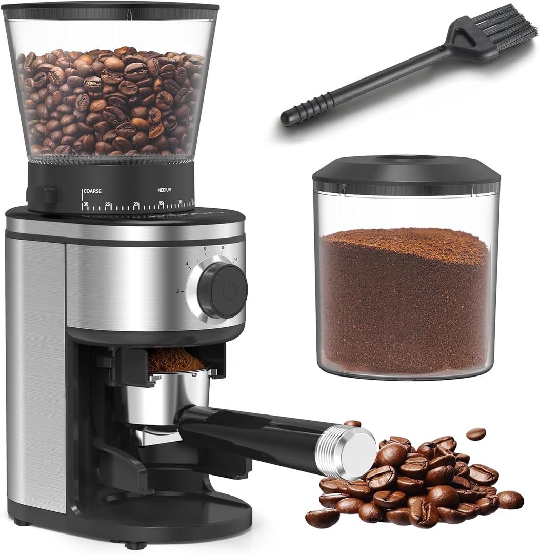 Coffee Grinder, Electric Conical Burr Grinder with 30 Grind Settings for 2-12 Cups, Adjustable Burr Mill for Home Use (Brushed Stainless Steel)