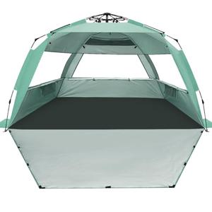 WhiteFang Deluxe XL Pop Up Beach Tent Sun Shade Shelter for 3-4 Person, UV Protection, Extendable Floor with 3 Ventilating Windows Plus Carrying Bag, Stakes, and Guy Lines (Mint Green)