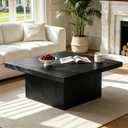 MILEFA Square Coffee Table,Wooden Living Room Table,Center Table with a Large Tabletop,35.4" x 35.4",for Small Spaces, Apartments, Living Rooms, Black