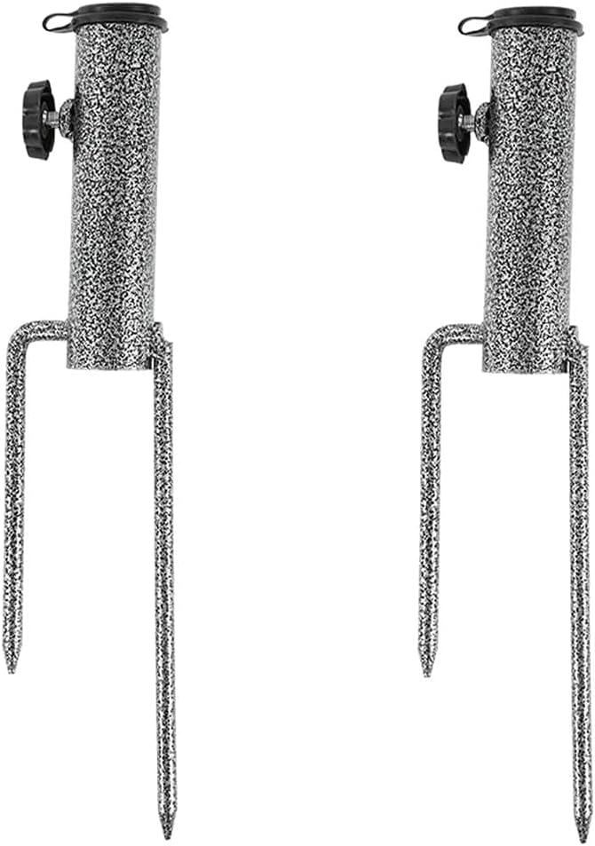 2 Pieces Patio Umbrella Steel Anchor, Heavy Duty Beach Umbrella Stand, Ground Grass Screw Holder Stands with 2 Forks for Lawn, Patio, Outdoor, Garden, Beach, Fishing