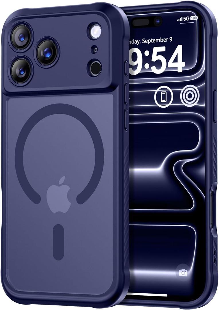 Thomo Magnetic for iPhone 17 Pro Case, [Compatible with Magsafe] [Full Camera Protection] Translucent Matte Military Grade Shockproof with Anti-Fingerprint Phone Cover 2025, Deep Blue