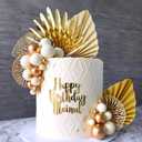LaVenty Champagne Rose Cake Decoration White Gold Balls Cake Decoration Gold Palm Leaves Cake Decoration Boho Bohemian Cake Topper Boho Party Supplies