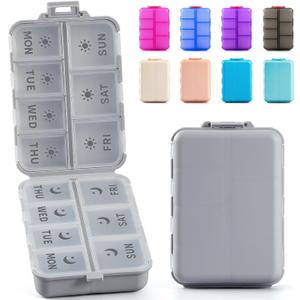NEW Foldable & Double Protection Portable Weekly Pill Organizer 2 Times A Day with Etched Labels, AM PM 7 Day Week Medicine Box, Daily Travel Pill Case Holder Dispenser for Vitamin, Supplement - Grey