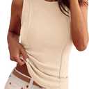 PRETTYGARDEN Sleeveless Tops for Women 2026 Summer Ribbed Tank Top Fitted Shirts Basic Tees Cute Spring Going Out Y2k Clothes (Beige, M)