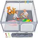 Todale Baby Playpen - 50 x 50 x 27 in Grey Pack of 1 - Effortless Setup & Travel Crib for Baby - Ventilated Panels & Play Pen for Babies 6-12 Months - Foldable Play Pen for Toddlers 1-3
