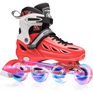 METROLLER Inline Skates for Girls and Boys, Women, Men 4 Sizes Adjustable Inline Skates with Light Up Wheels, Illuminating Beginner Skates for Kids 5-8 8-12 & Adult Youth. (Red)