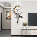 Large Wall Clock, Modern Decorative Wall Clock for Living Room, Silent Non Ticking Wall Clocks with Pendulum, Metal Frame/Battery Operated Wall Clocks for Office,Dining Room Decor (Brown, 30x16.5inch)