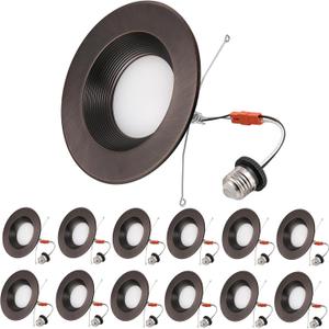 5/6 Inch Retrofit Can Lights - Dimmable, 13.5W, 1200LM, 2700K/3000K/4000K/5000K/6000K Selectable, LED Recessed Lighting with Baffle Trim, 6inch 12P Oil-Rubbed Bronze