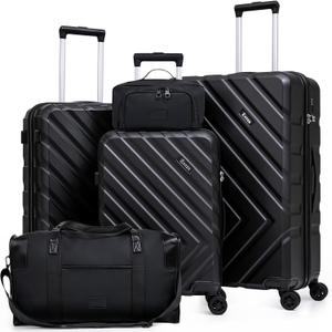 Luggage Sets 5 Piece, Suitcases with Wheels, ABS Hard Case Luggage with TSA Lock Spinner Wheels, Carry On Luggage Set(5 Piece Sets (20"/24"/28"/DB/TB)) (Black)