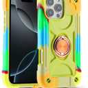 MARKILL Compatible with iPhone 16 Pro Max Case 6.9 Inch with Ring Stand, Heavy-Duty Military Grade Shockproof Phone Kids Cover for iPhone 16 Pro Max (Rainbow Green)