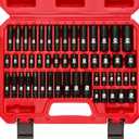MIXPOWER 50 Pieces 1/4" Dr. Impact Socket Set, CR-V, 6 Point, SAE/Metric, 5/32 Inch - 9/16 Inch, 4mm - 15mm, Shallow/Deep