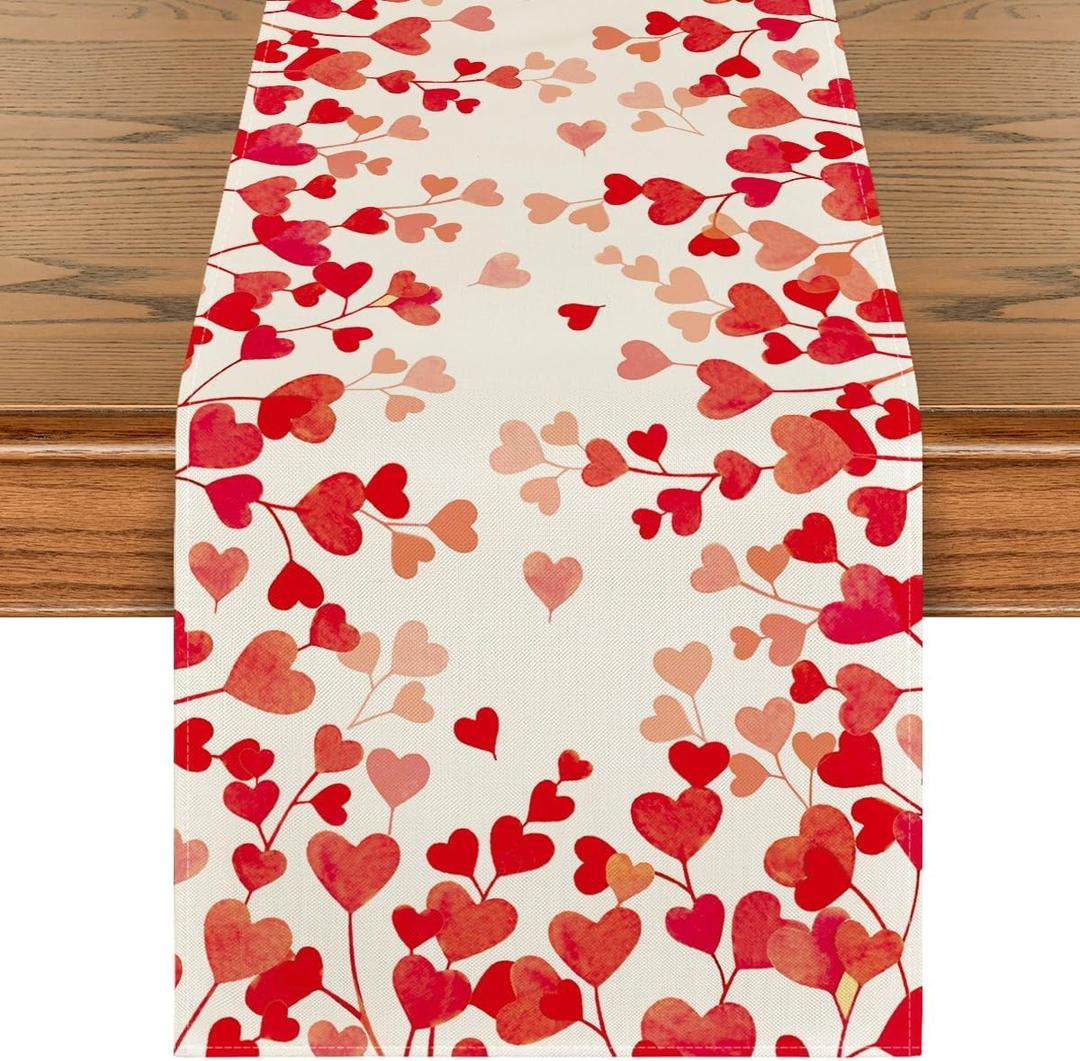 Artoid Mode Red Love Valentine's Table Runner, Anniversary Wedding Kitchen Dining Table Decoration for Home Party Decor 13x48 Inch (13" x 48", Table Runner)