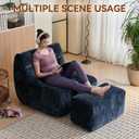 Bean Bag Chair with Footrest, Integrated Sponge Core Lounge Chair, No Loose Shredded Foam, Soft Velvet Bean Bag Sofa with Backrest for Adults, Bedroom, Living Room, Dorm (Blue)