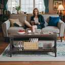 Rectangle Coffee Tables for Living Room, Wood Rectangular Coffee Table, 2 Tier Dark Brown Modern Center Table with Thickened Tabletop and Metal Frame, 40 inch Long (Walnut), 39inch
