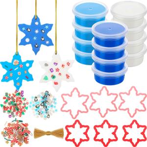 Soulchen 22 Pcs Winter DIY Craft Clay Kit Winter Snowflake Clay Making Kit with Snowflake Mold Multicolor Air Dry Modeling Clays and DIY Accessories Holiday Color Dough Set for Holiday Party Gift