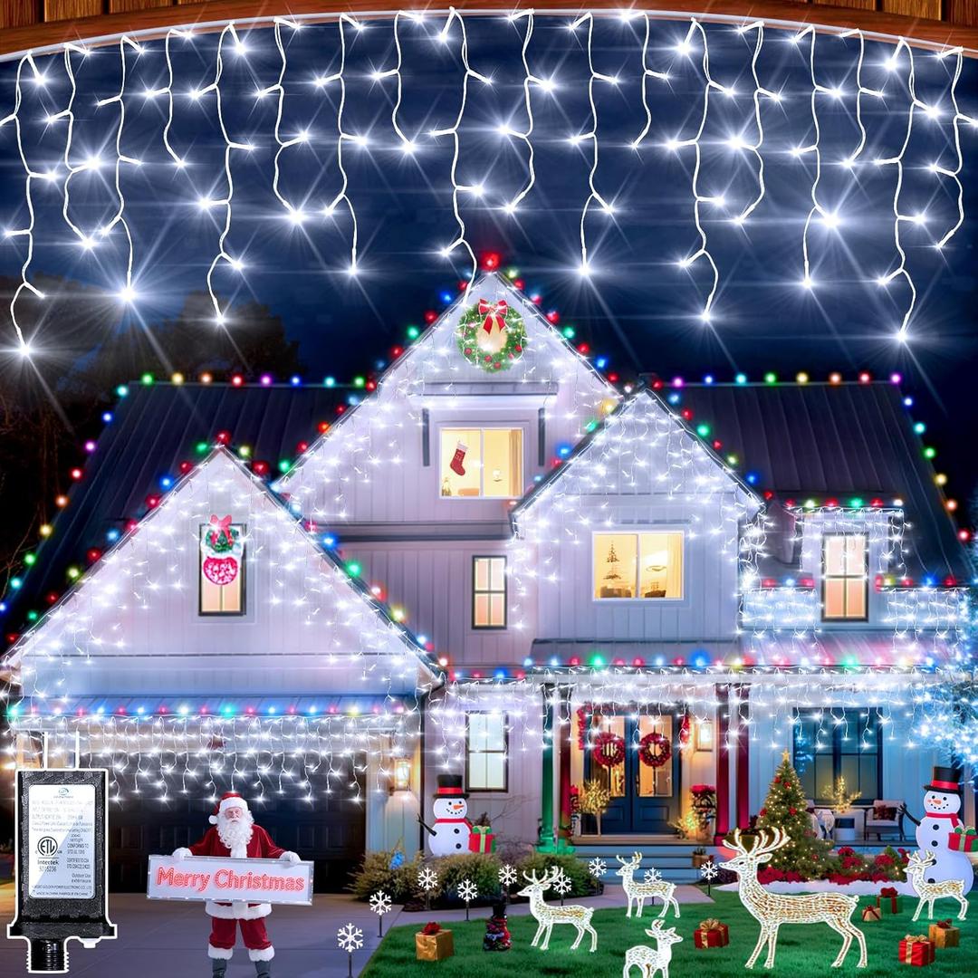 1620 LED 164ft Outdoor Christmas Lights, 12 Modes Dimmable Curtain String Lights with 360 Drops, Waterproof Twinkle Fairy Lights with Timer for Bedroom Window Holiday Wedding Xmas Decor, Cool White