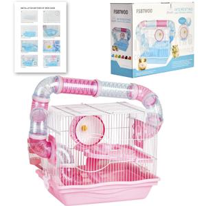 Hamster Cages, A Wire Rat Cage with a Large Space for Dwarf Hamsters, Guinea Pig, Gerbils, Mouse or Other Small Animal Cage, Pink