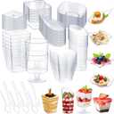 80 Pcs Mini Appetizer Plates Dessert Cups Spoons Forks Set Dessert Containers Assorted Shape Plastic Parfait Cups Disposable Spoon Forks for Party Serving (Clear)