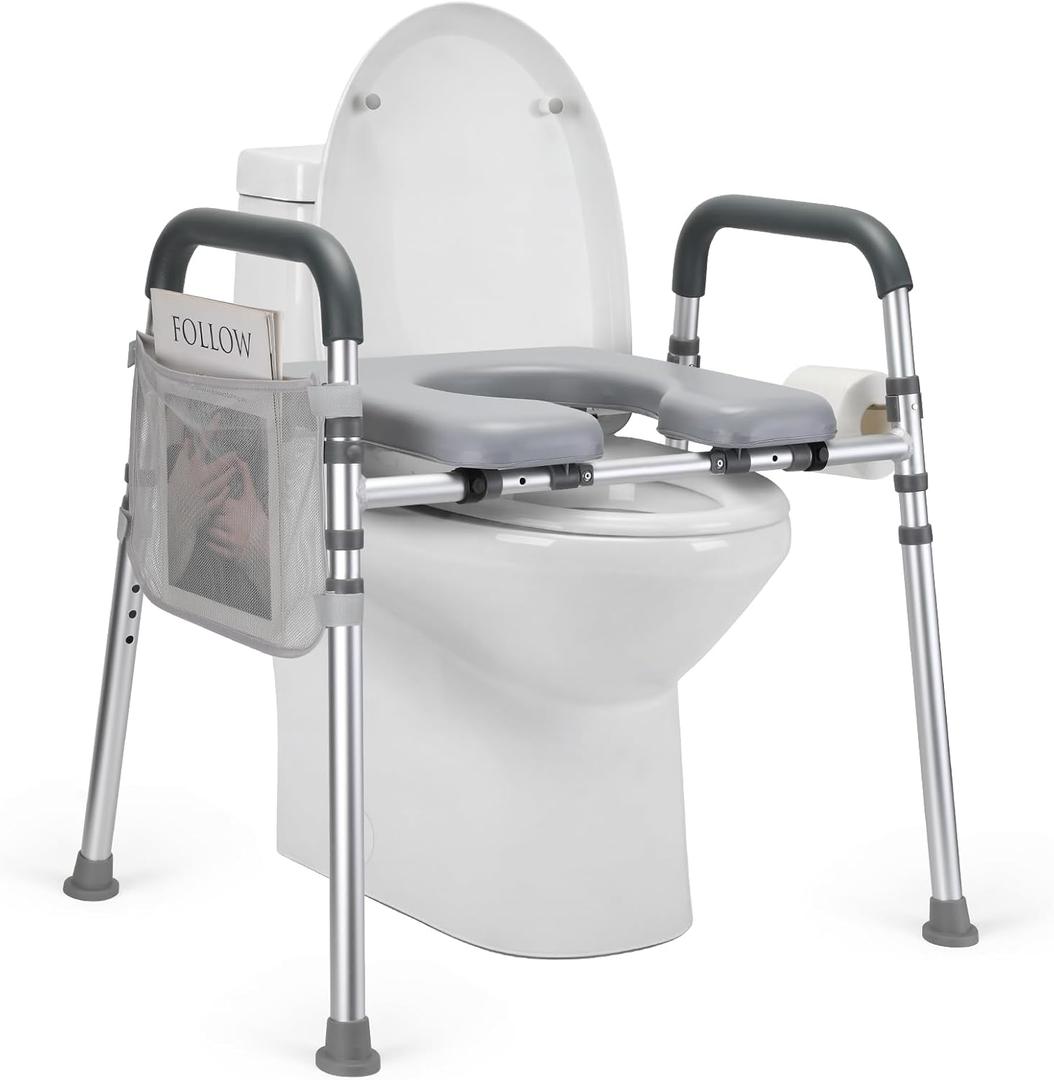 Raised Toilet Seat with Handles, Toilet Seat Risers for Seniors with Adjustable Height & Width, Elevated Toilet Seat for Elderly, Handicap, Pregnant, Handicap Toilet Seat Fit Any Toilet Up to 500lbs
