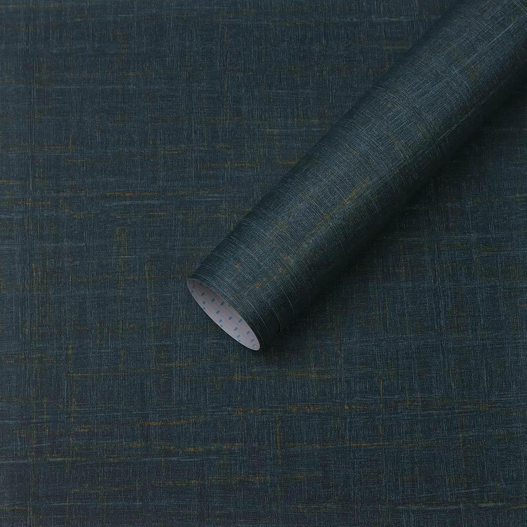 5 x Dimoon 393 x 17.3 Blue Contact Paper Grasscloth Peel and Stick Wallpaper Imitation Linen Texture Golden Removable Thicken Embossed Blue Golden Wallpaper Film Self Adhesive Decorative Shelf Roll