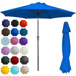 PatioKingdom 9FT Patio Outdoor Umbrella-UPF 50+ Sun Shade with Wind Vent, Push-Button Tilt & Smooth Crank Lift, Rust-Resistant Fiberglass Frame for Garden, Backyard,Yard (Royal Blue)