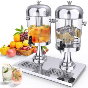 Beverage Dispenser, 4.4 Gallon Drink Dispensers for Parties with Ice Core and Drip Trays, Stainless Steel Dual Catering Cold Beverage Dispenser with Stand for Restaurant Home Hotel