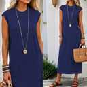 Summer Dresses for Women 2025 Maxi Long Mock Neck Sleeveless Sundress for Beach Church Work Casual HH25502 (L)