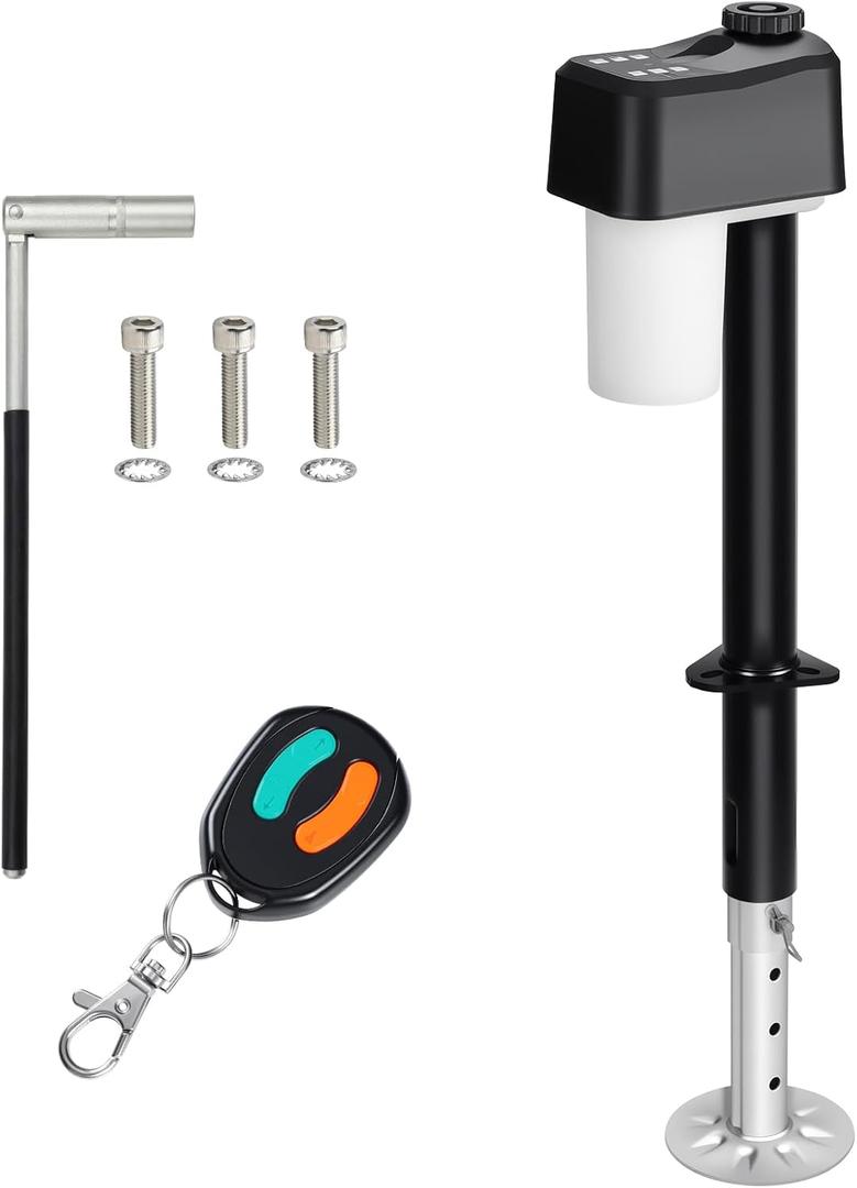 Electric Trailer Jack 7600LBS, 12V Heavy Duty RV Jack with Remote Control, IPX65 Waterproof, 9.8-31.5" Extended Electric Tongue Jack for A-Frame, Utility & RV Trailer, LED Light & Bubble Level