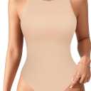 MANGOPOP Women's Tank Tops Bodysuit Double Lined Crew Neck Thong Body Suit Sleeveless Halter Fitted Top