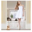 Cut-Out Design 16" Short Dog Gate for Small Dogs, Foldable Retractable Puppy Gate Indoor - Freestanding Lightweight Pet Barrier for Doorways, Stairs, Hallways (Extends to 35", White)