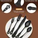 EUIRIO 40 Pieces Black Silverware Set, Royal Retro Flatware Set for 8, Stainless Steel Cutlery Set with Luxury Forks Spoons and Knives, Utensils Set Mirror Polished, Dishwasher Safe