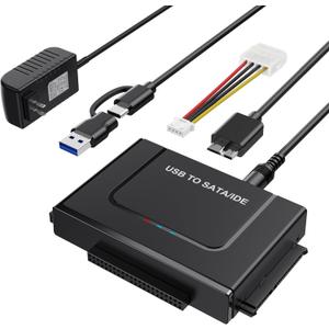 USB 3.0 to SATA IDE Adapter Hard Drive Reader for 2.5"/3.5" IDE SATA HDD/SSD, Dual Interface Hard Disk Converter 5Gbps External Hard Drive Adapter Plug and Play with 12V/2A Power Supply