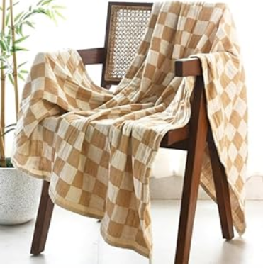 Folkulture Throw Blanket for Couch 50" x 60", 100% Recycled Cotton Blanket and Throws for Chair, Soft Throw Blanket for Bed or Bed Throws for Sofa, Boho Biscuit