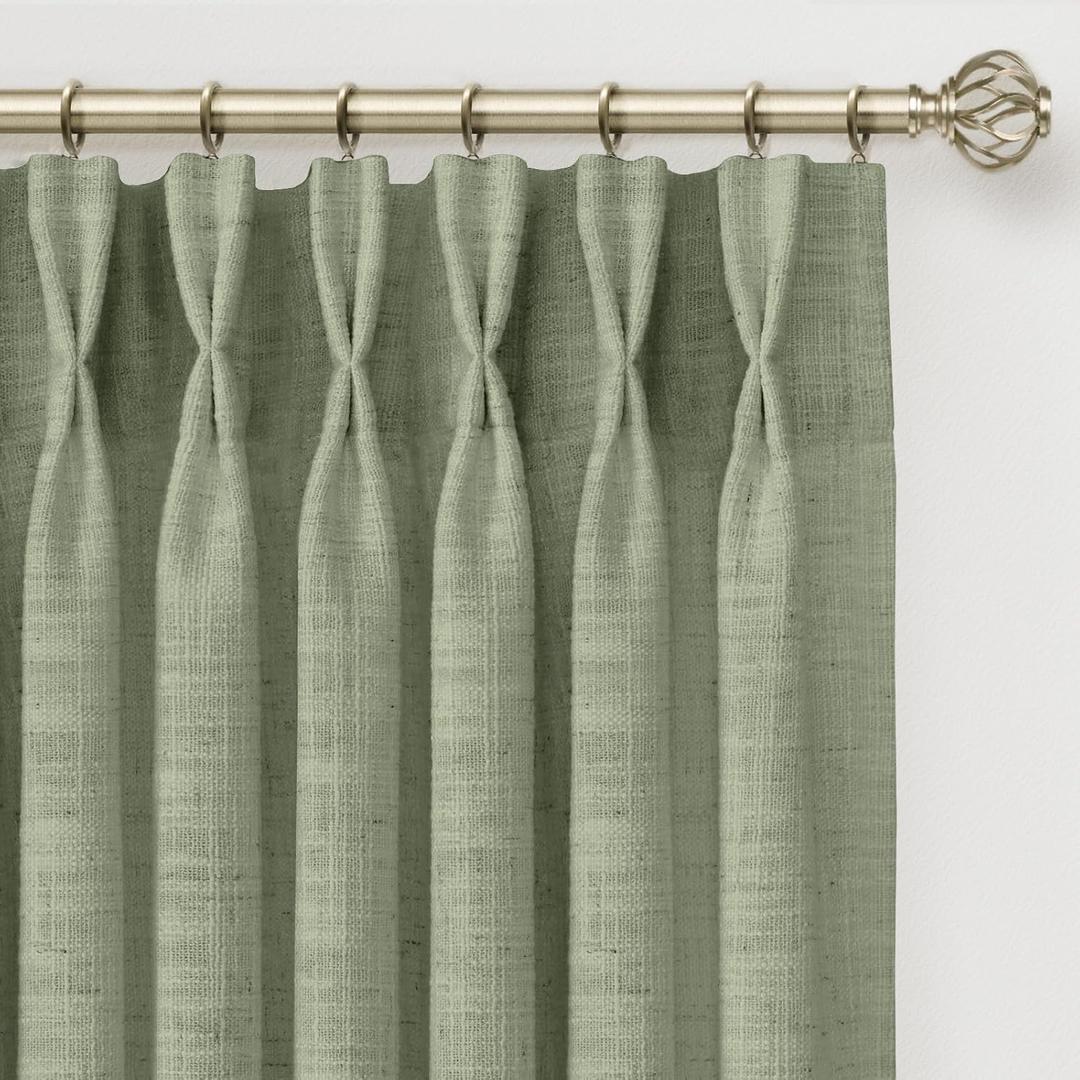INOVADAY Memory Trained Pinch Pleated Curtains 90 Inches Long, Linen Curtains for Living Room, 2 Panel Set Pinch Pleated Drapes with Hooks, Light Filtering Window Treatment, 40" W x 90" L, Sage Green