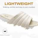 GPOS Womens Slides with Memory Foam Soft Cushioned Cozy House Slippers for Woman Comfy Open Toe Ladies Sandals Leather Slip on Bedroom Shoes Plantar Fasciitis Indoor Outdoor (Beige)