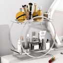 Perfume Organizer for Bedroom Dresser- Sliver Makeup Organizers for Vanity, 2 Tier Bathroom Countertop Organizer Perfume Tray Skincare Storage Cosmetic Display Rack, Make Up Counter Shelf (Silver, Circular)