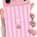 KANGHAR Compatible with iPhone 17 Pro Case, Support for MagSafe, Silicone Stripes Cute Pattern, Wristband Kickstand Camera Protection Soft Slim Cover for Girls Women -Pink