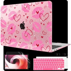 MEEgoodo for MacBook Air 13 inch Case 2021 2020 2019 2018 Released A2337 M1 A2179 A1932 with Touch ID, Plastic Hard Shell & Keyboard Cover Compatible with MacBook Air Case 13.3, Cute Kiss & Love