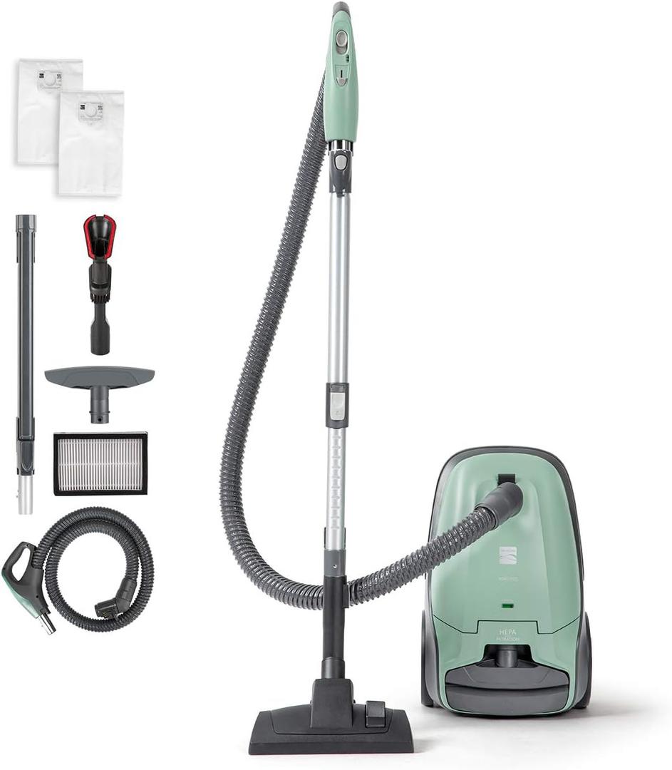 Kenmore BC2005 Pet Friendly Lightweight Bagged Canister Vacuum Cleaner with Extended Telescoping Wand, HEPA Filter, Retractable Cord, and 2 Cleaning Tools (Green)