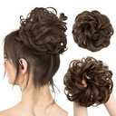 CJL HAIR Large Messy Bun Hair Piece Wavy Curly Scrunchies Synthetic Chignon Ponytail Hair Extensions Thick Updo Hairpieces for Women Medium Ash Brown