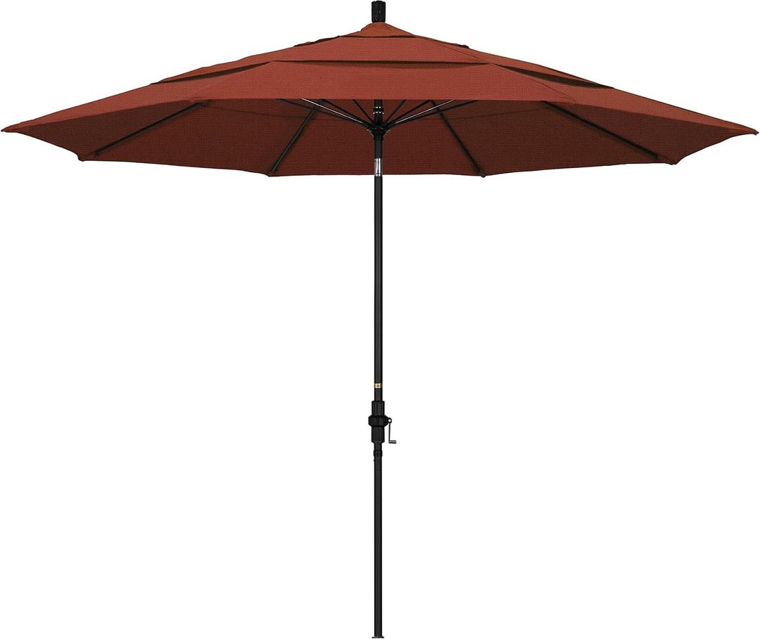 California Umbrella 11' Round Crank Lift, Collar Tilt, Aluminum Pole, Fiberglass Rib Patio Umbrella, Black Finish, Terracotta