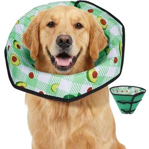 Soft Dog Cone Collar After Surgery: Foldable Long Comfortable Comfy Fabric Recovery Shame Elizabethan Stop Licking Dogs (Green, 2XL) 