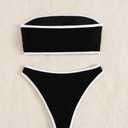 YIMISAN Women's Two Piece Bandeau Swimsuit Ribbed Strapless Tube Bikini Top with Mid Waist Cheeky Bottom Bathing Suit, Small