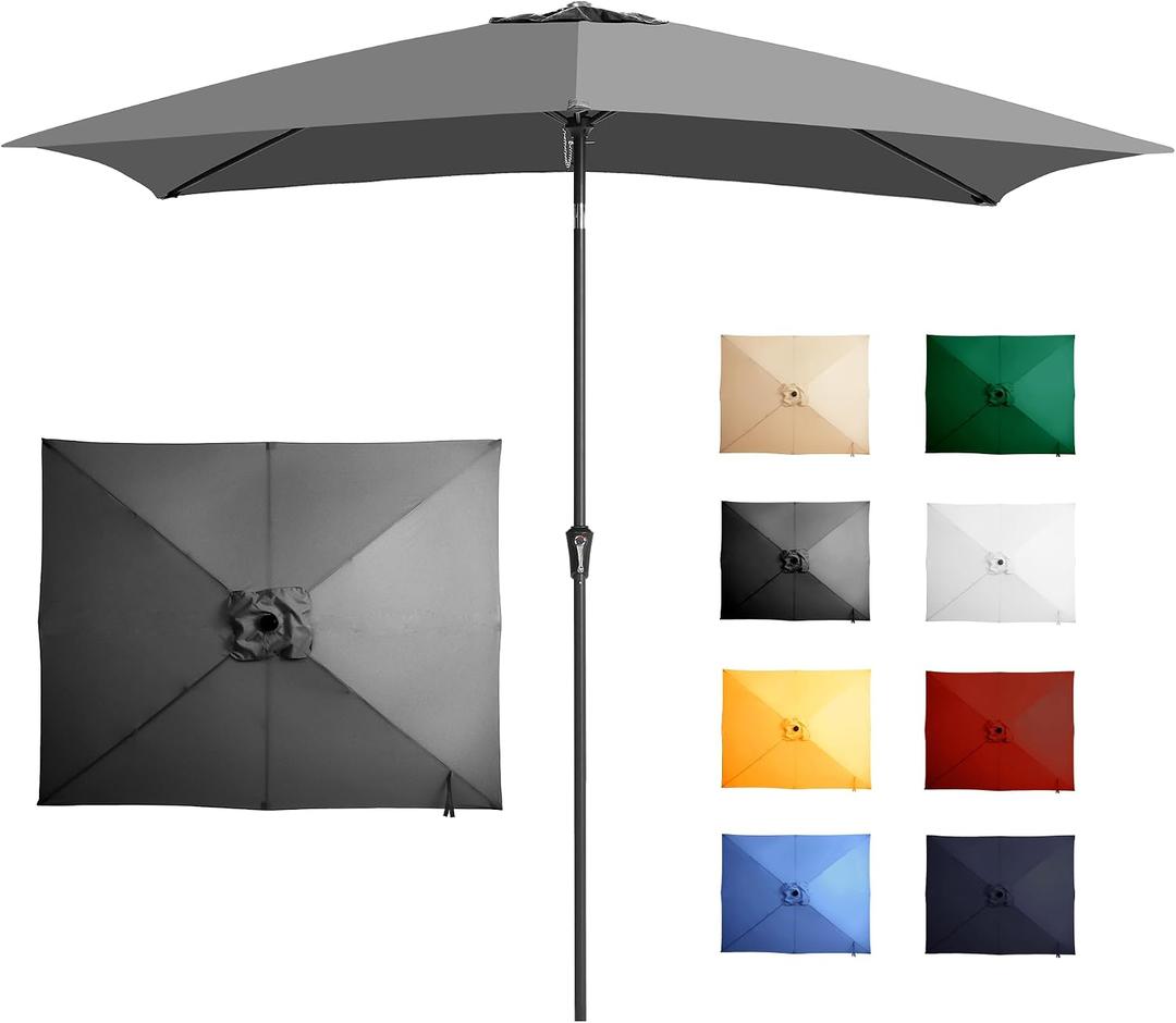 Ayge 6.5 Rectangular patio Umbrella rectangle pool Umbrella for patio Grey | Ribs, push-button tilt & crank. UPF50+ waterproof canopy. Rust-resistant pole. Fits patio table, backyard, pool.